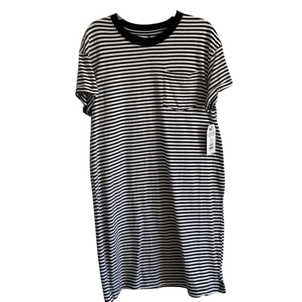 Time and Tru Black and White Striped Midi Dress